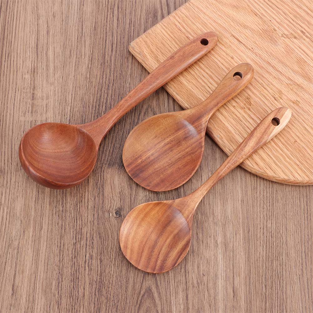 Naturlig tre skje øse ris lang skaft skje suppe matlagingsskje teak dørslag skimmer øse kjøkkenutstyr av tre