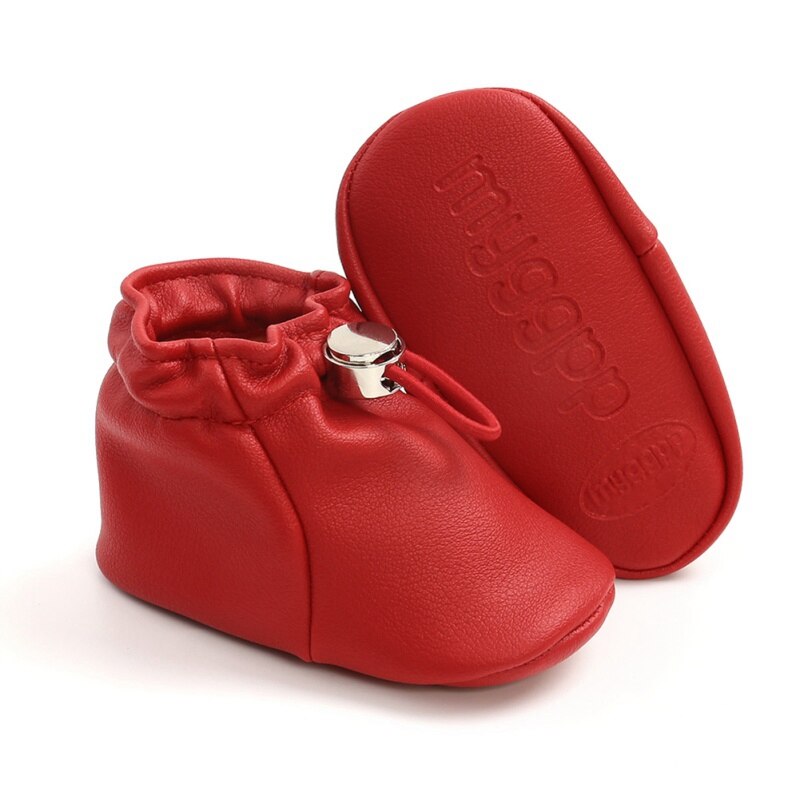 -né anti-dérapant semelle souple baskets premiers marcheurs bébé garçon fille PU cuir poche chaussures semelle souple enfant en bas âge chaussures 0-18M: Rouge / 0-6 mois