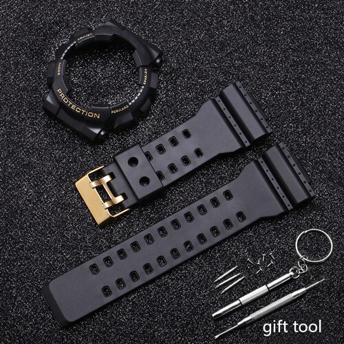 Vervangende band voor casio g-shock ga  gd 110 120 rubberen hars horlogeband glanzend mat heren waterdichte sportarmband: Zwart goud mat