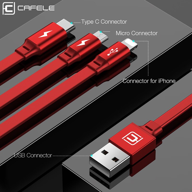 Cafele Retractable 3 in 1 USB Cable Micro Type C USB Cable for iPhone X 3A Fast Charging Cable for Huawei Samsung Phone Charger