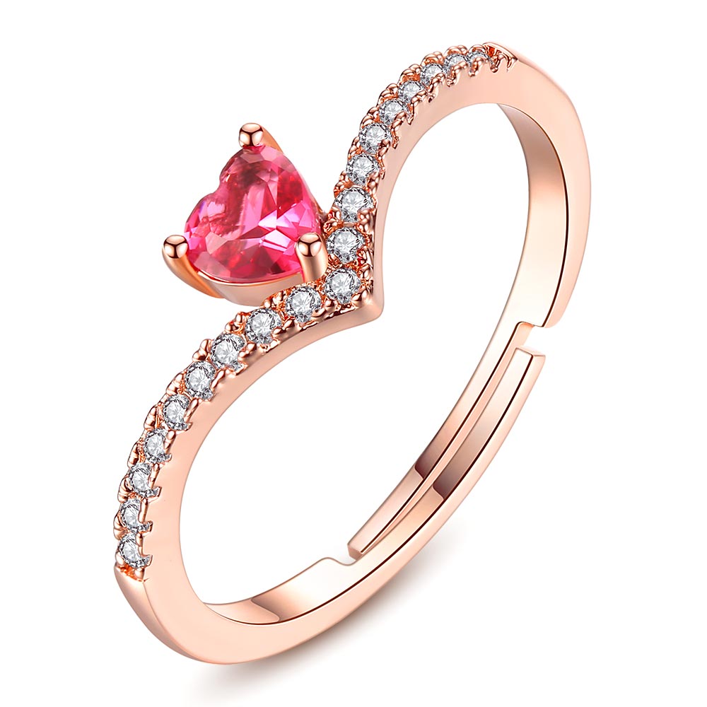 Anillo de compromiso con forma de corazón para mujer, sortija ajustable, Color oro rosa, Circonia cúbica, zirconia, circonita, zirconita, circón, banquete: Default Title