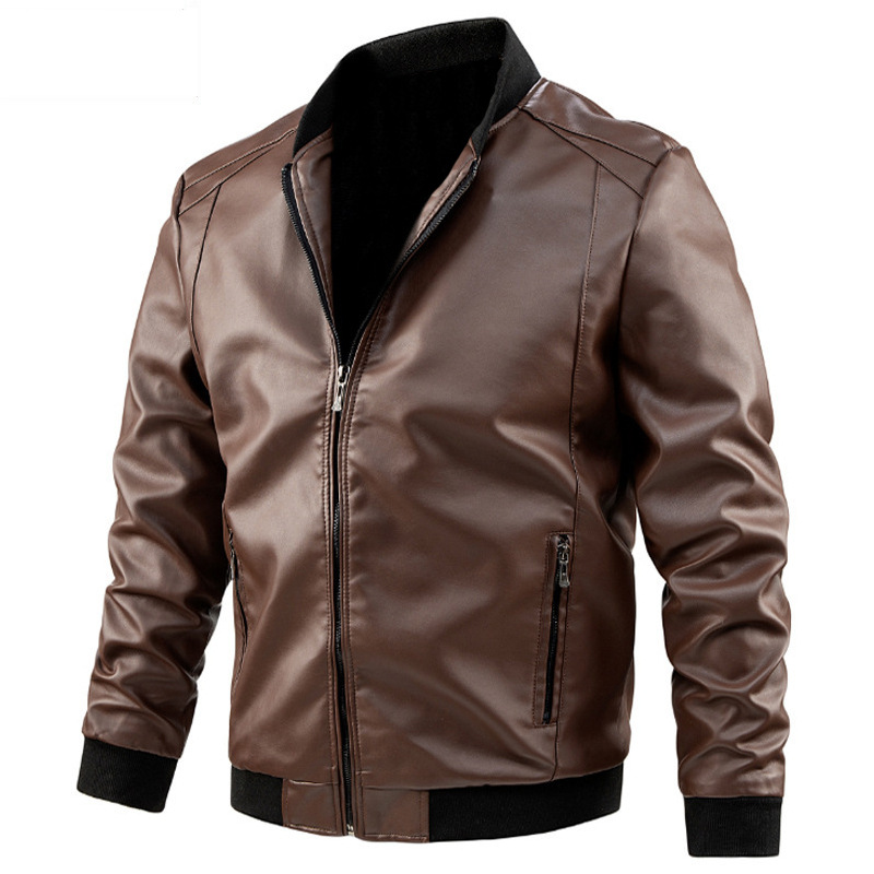 Jongens Bruin Pu Lederen Motorfiets Biker Jack 7xl 8xl 5xl 6xl Oversized Faux Lederen Rits Jasje Heren Casual Mannenblauwe Bovenkleding