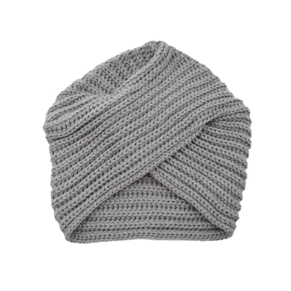 Sombreros de turbante de punto para mujer, gorros indios musulmanes, gorros de punto de lana, gorros cruzados, gorros bohemios con punta: Gray