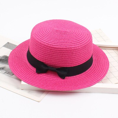 Sombrero de playa Simple de verano para mujer, sombreros casuales para mujer, corbata de lazo con borde plano, sombrero de paja para niñas, sombrero de Sol para deportes de natación, para adultos: rose red