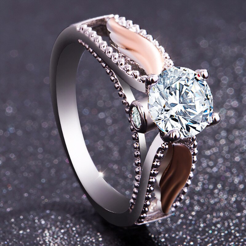 Neue Weibliche Zirkon Schmuck Engel Von Flügel Teil Rose Gold Ring Legierung Doppel Farbe Ring Für Frauen Kristall Ring Schmuck