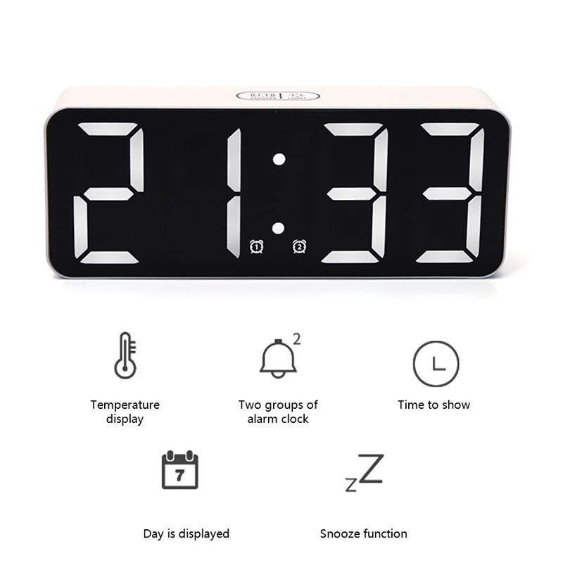 Digitale Led Spiegel Wekker Digitale Snooze Tafel Klok Wake Up Light Elektronische Tijd Temperatuur Display Decoratie Klok