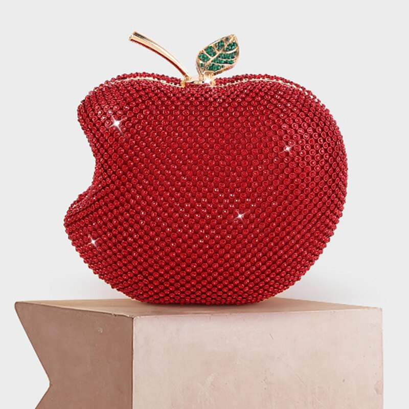 Apple Form Rot Kristall Strass Hochzeit Kupplung Geldbörse Tasche frauen Abend Diamant Party Prom Mini Schulter Handtaschen