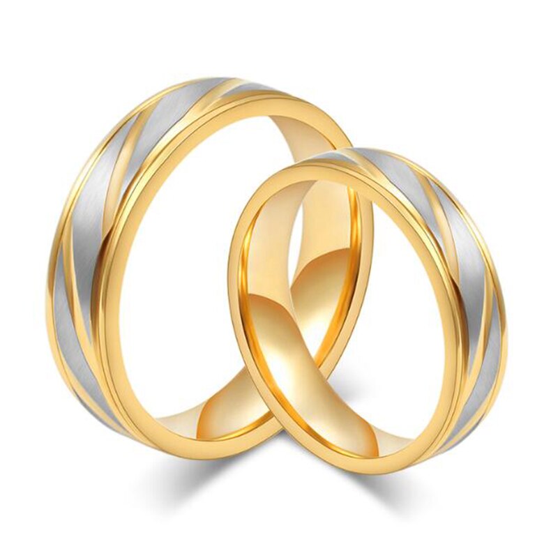 Edelstahl Hochzeit Ring für Frauen und Männer Klassische Gold Farbe Engagement Ring Bands Schmuck EKUSTYEE