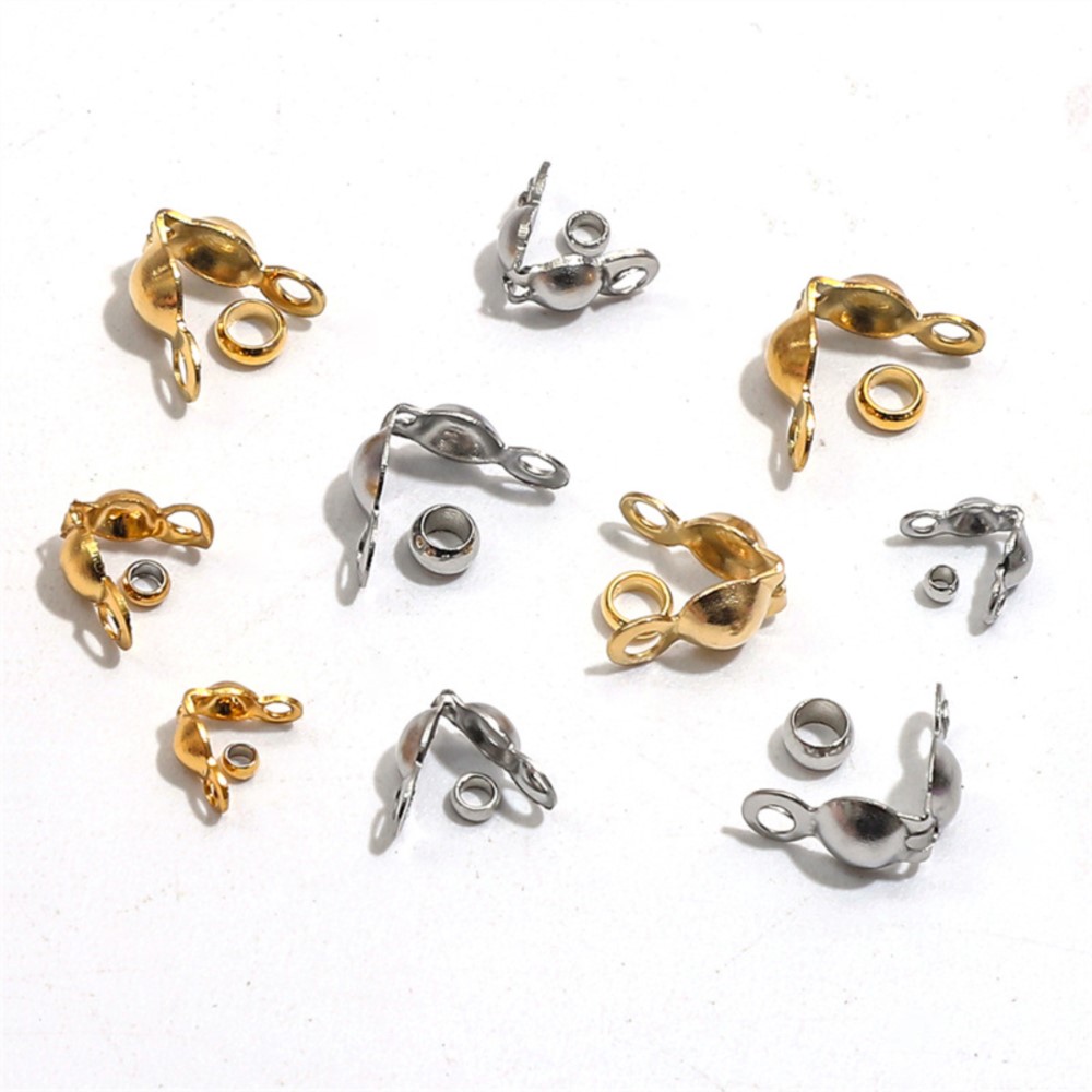 50 Uds. De puntas de cuentas de engarce de acero inoxidable, cubiertas de nudos, puntas de cuentas plegables con 50 Uds. De tapas finales para fabricación de joyería artesanal DIY