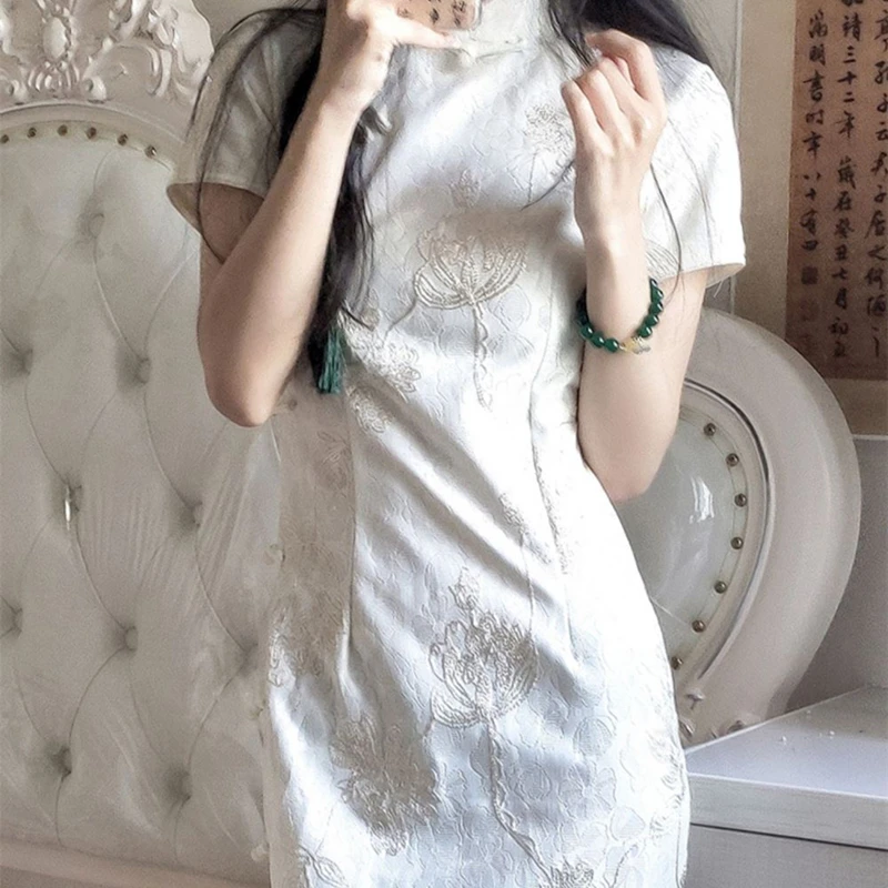 Robe de soirée blanche retro de Style chinois pour femmes, tenue de soirée élégante pour jeune fille, douce, premi3