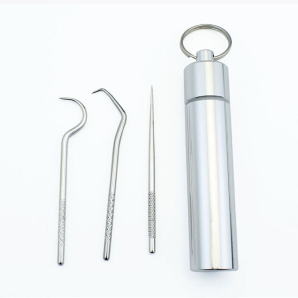 Ensemble de Cure-dents en acier inoxydable, outil de fil dentaire en métal avec support Portable, sceau de voyage domestique, boîte de rangement, Cure-Dent