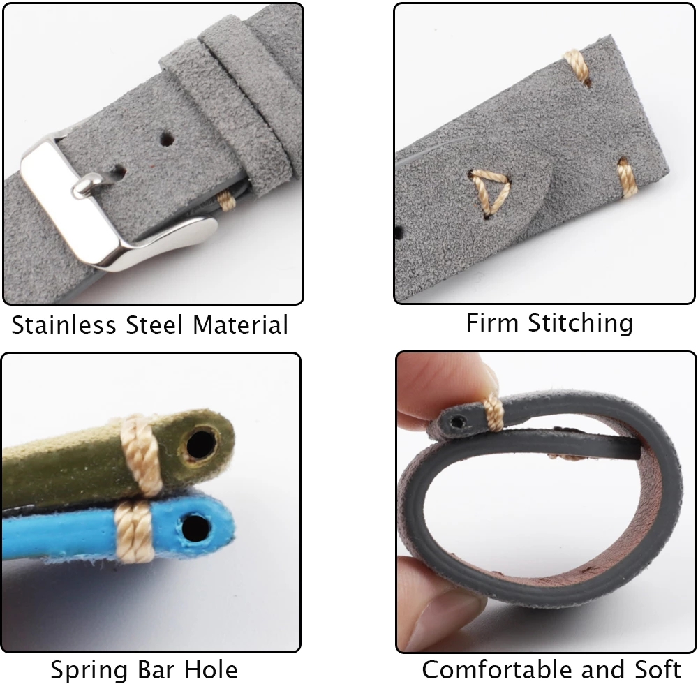 Suede horlogebanden bandjes handgemaakt voor mannen 18mm 19mm 20mm 21mm 22mm lederen horlogeband bruin Quick Release polsband