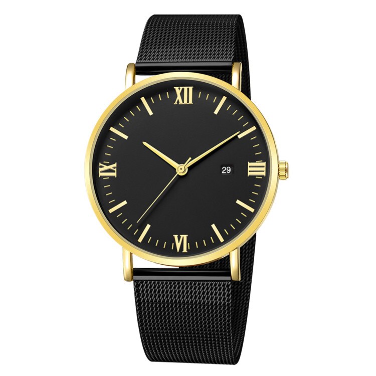 Relogio Masculino moda Roman cyfrowe zegarki męskie Top marka kwarcowy siatka ze stali nierdzewnej zegarek na rękę z paskiem, bransoletą erkek kol saati: black gold black