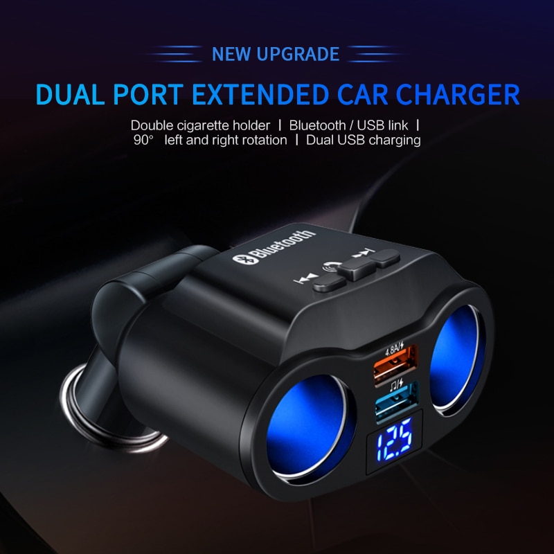 Car MP3 Player Bluetooth 5.0 Car Handsfree FM Transmitter Cigarette Lighter Dual USB Charger Expand Support U Disk Music Play