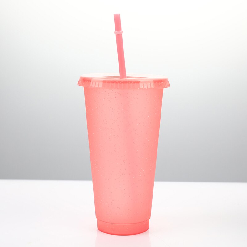 Water Cup Sequined Glitter Straw Cup Plastic Multi-Specification Straw Coffee Mug Comfortable Straw Personality: PK