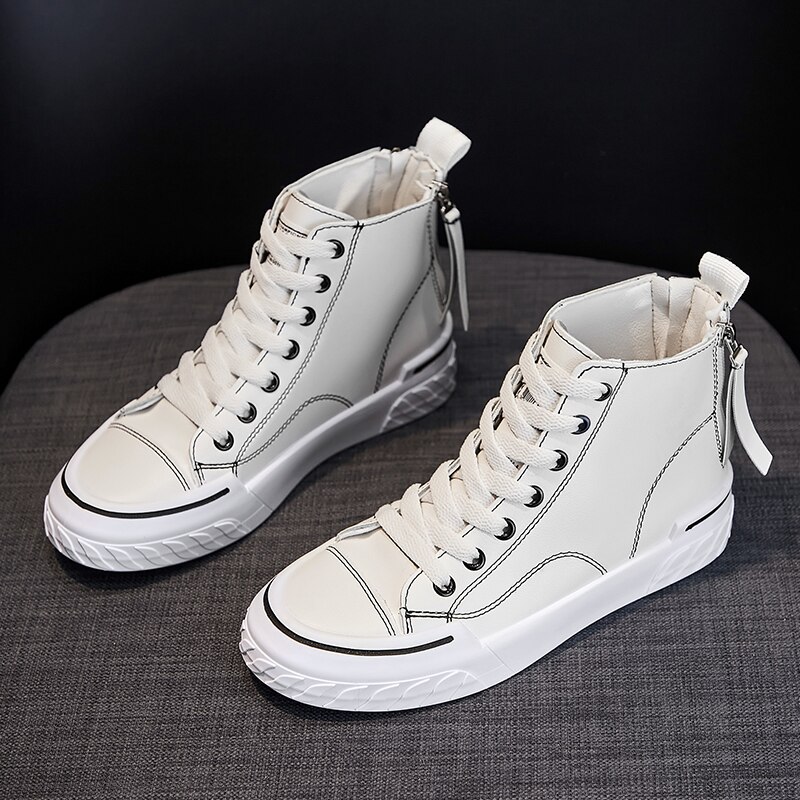 Herfst effen dames high-top skateboardschoenen klassiek wit zwart comfortabele platte schoenen