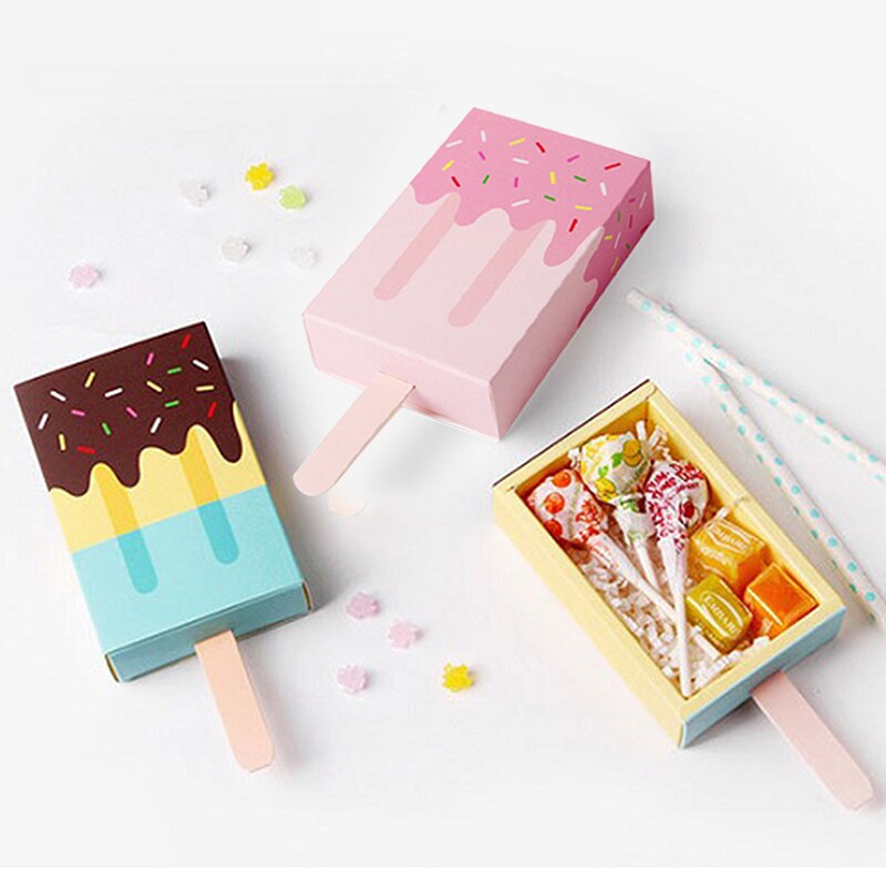 10ps/Lot Ice Cream Paper Cardboard Box Packaging Chocolate Candy Box DIY Wedding Baby Shower Birthday Guests Boxes