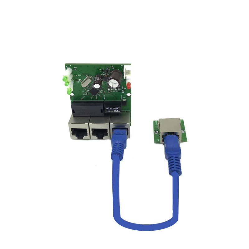 OEM factory direct mini fast 10 / 100mbps 3-port Ethernet network lan hub switch board two-layer pcb 3 rj45 5V 12V head port: 2Transfer module