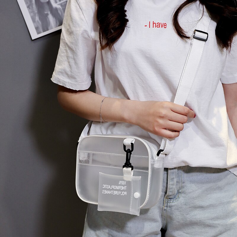 2020The ins super fire small bag Jelly transparent pvc girl heart small square bag mini messenger bag