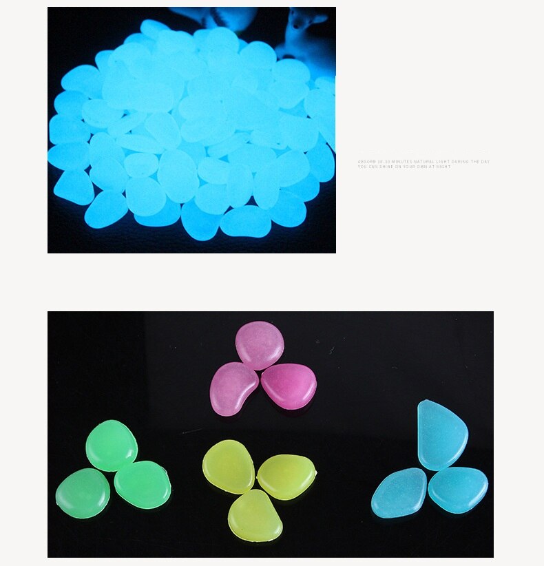 100 stk glød i mørket have småsten glød sten klipper til gangbroer havesti gårdhave græsplæne have indretning, lysende sten