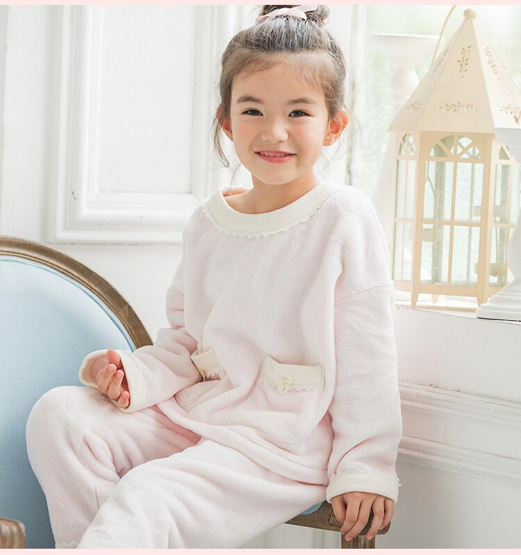Syksytalvi lasten tyttöjen lolita pinkit flanelliset pyjamasetit.pitsiset topit+housut.vintage taaperolasten pyjamasetti.sleep loungevaatteet