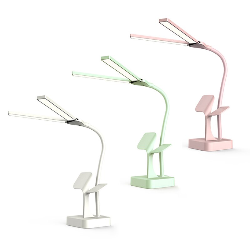 Lampe de lecture de bureau réglable en continu double tête commutateur tactile rotatif LED lampe de Table USB charge Protection des yeux lampe de Table