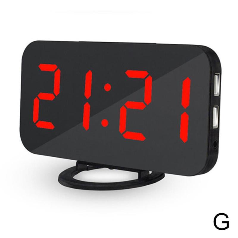 Reloj despertador Digital LED para móvil, espejo con pantalla Led nocturna, 2 puertos de carga USB para iphone, herramienta de teléfono Android, 1 unidad: G