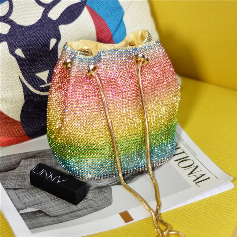 Arcobaleno diamante donne mini catena spalla borse e borsette cristallo frizione sera borse strass festa Crossbody Borsa