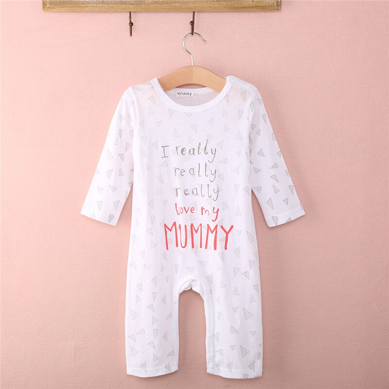 Barboteuse à manches longues en coton | Vêtements pour bébé, I love maman papa, -né bébé garçon fille, 100% coton, combinaison avec lettres imprimées