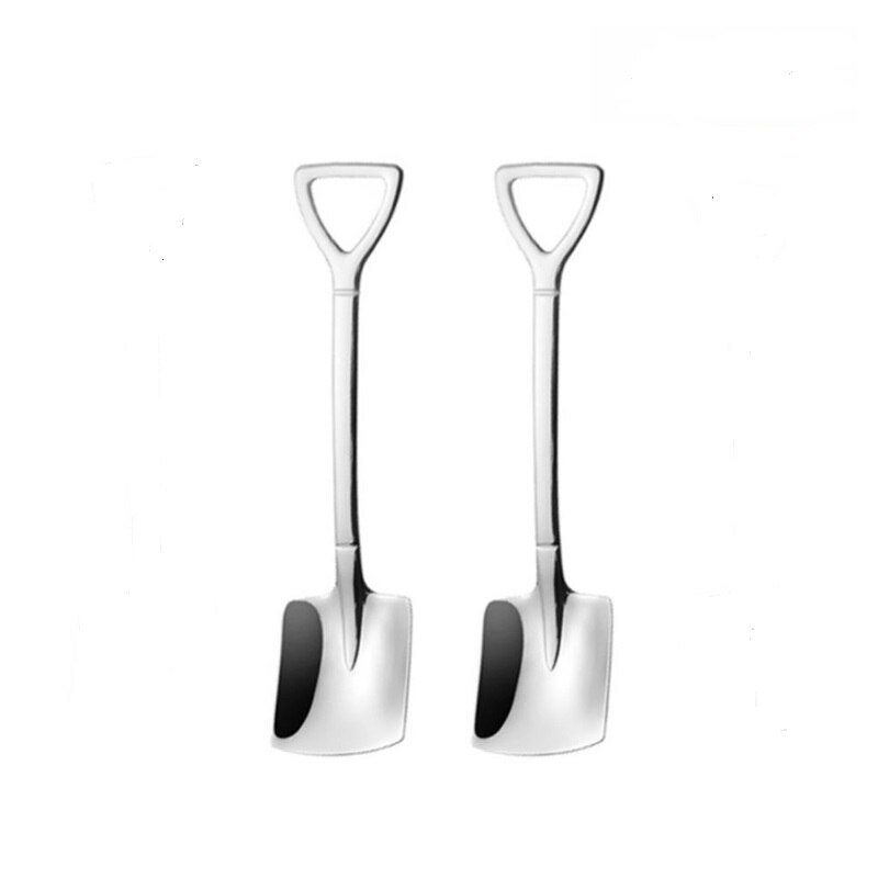 Couverts rétro en acier inoxydable, cuillère à café, pelle en fer, cuillère à glace, cuillère créative cuillère à thé, vaisselle à la 4 pièces: 2Pcs Silver B