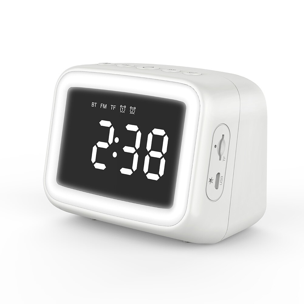 LED dimming alarm clock with FM FM radio Wireless Bluetooth connection Support TF card clock sound can work as night light: white