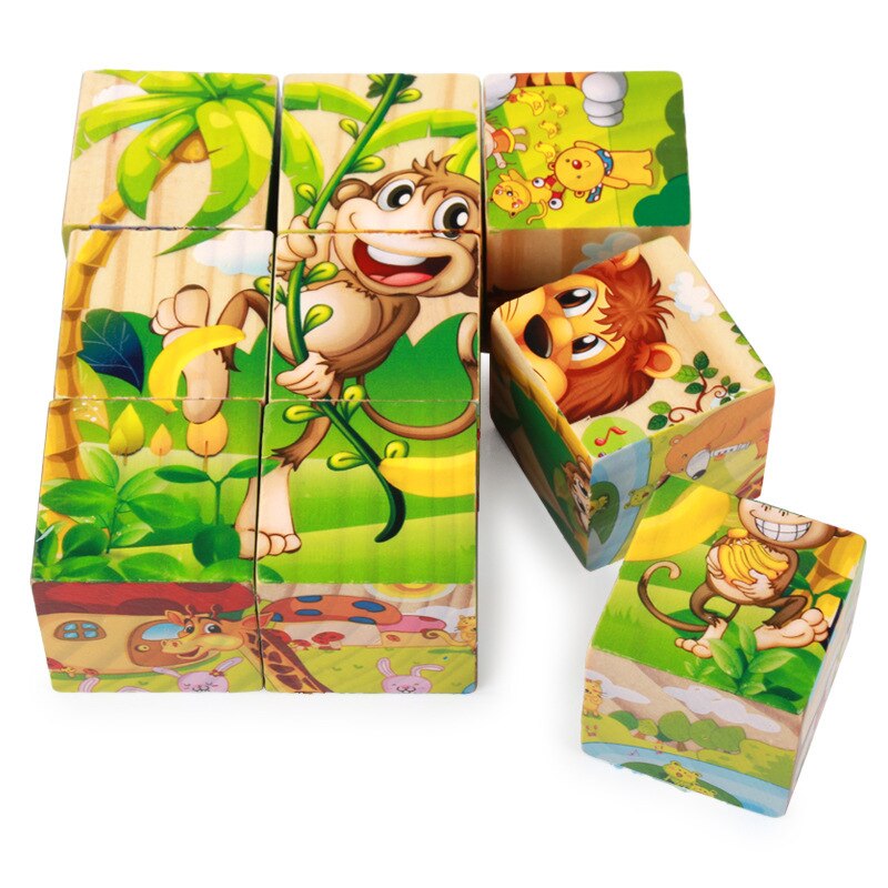 9 teile/satz Karikatur 6 Seiten Malerei 3d Würfel Puzzle Holz Puzzle Ebene Obst Verkehrs früh Bildung Lernen Spielzeug Für freundlicher