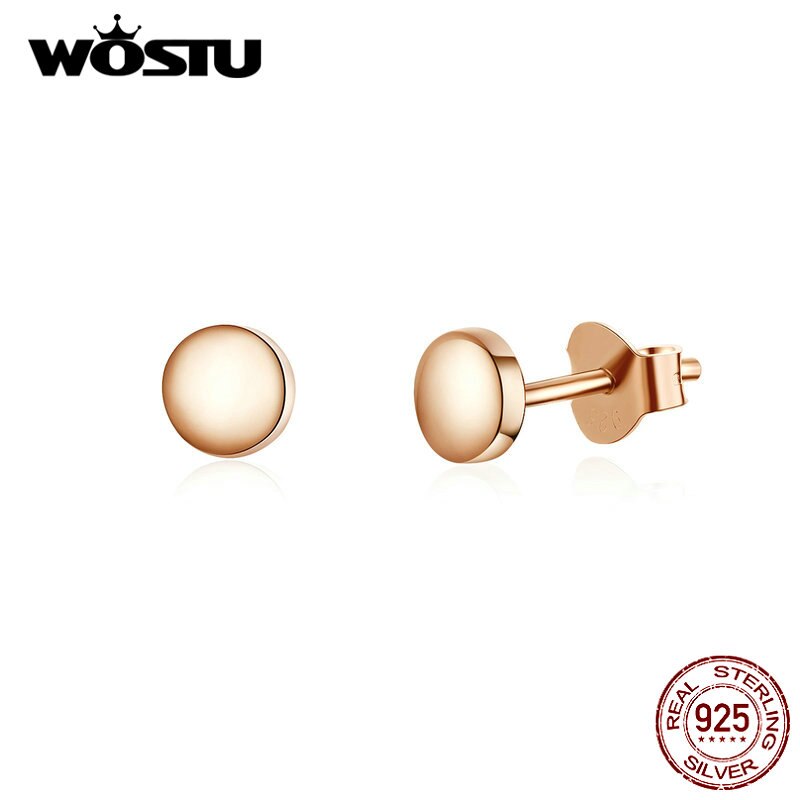 WOSTU in Oro Rosa 925 sterlina d'argento ottavino Puntino ottavino Orecchini Semplice Rotonda Orecchini con Perno per Le Donne dell'annata Dei Monili Del Partito CQE705-C