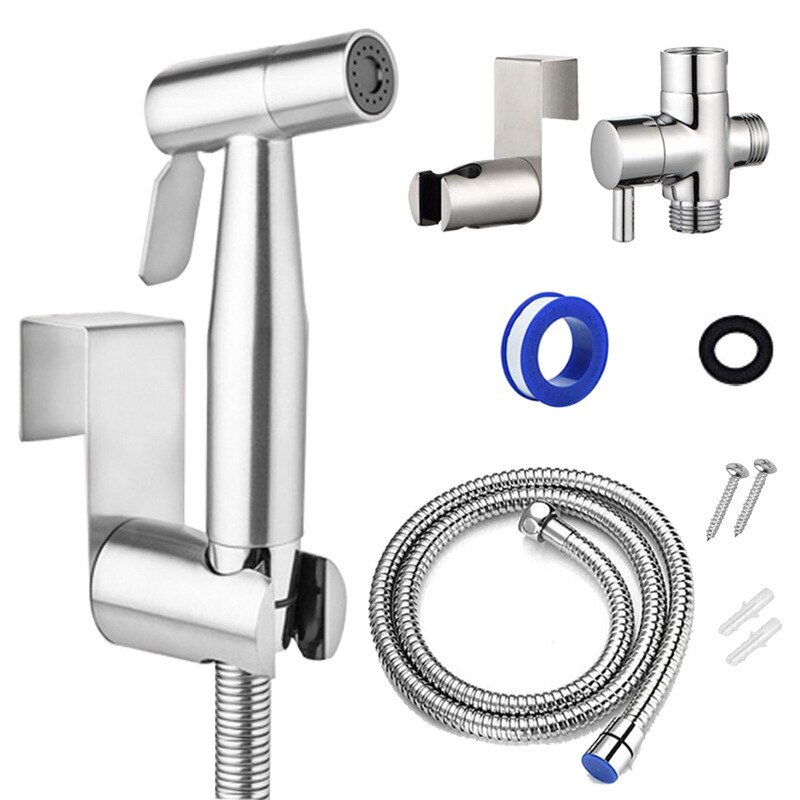 Stainless Steel Handheld Toilet Bidet Sprayer Set – 2 Spray Modes, 47” Hose, Wall Or Tank Mount, Self-Cleaning, Brushed Nickel