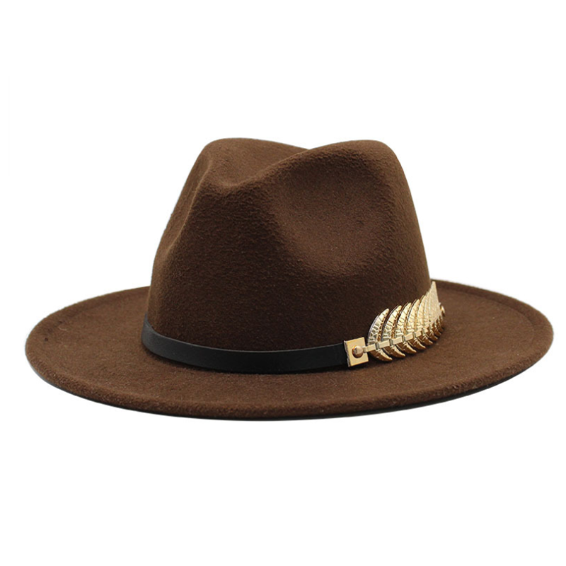 Mænd kvinder bred rand uldfilt fedora panama hat med bæltespænde jazz trilby cap fest formel top hat: 1