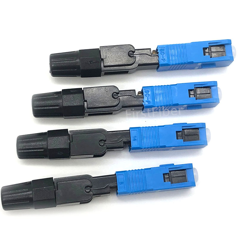 SC UPC Fiber Optic Fast Connector 100 SC Fsat Connector Blue Fibra FTTH Single Mode Quick Connector Adapter Field Assembly