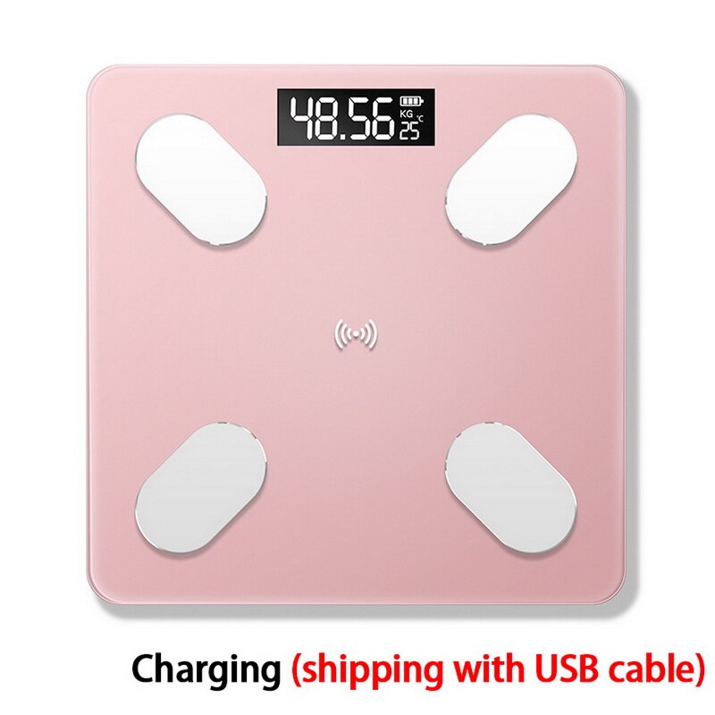 Usb Charge Bluetooth Weegschalen Weegschaal Smart Backlit Display Body Gewicht Lichaamsvet Water Spier Bmi: pink