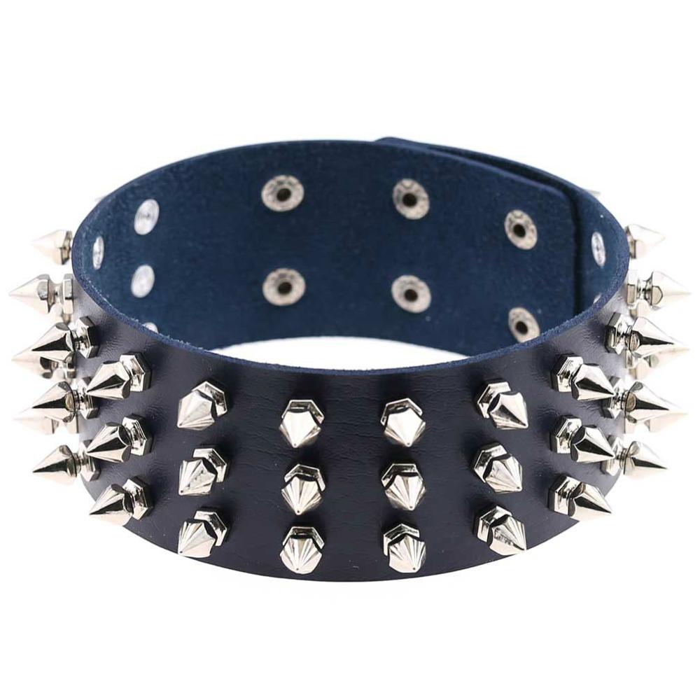 Punk PU Leather Spike Choker Necklace Women Rivets Neck&Wrist Wear Multi-purpose Funky Chockers collar lock jewelry: CR639N