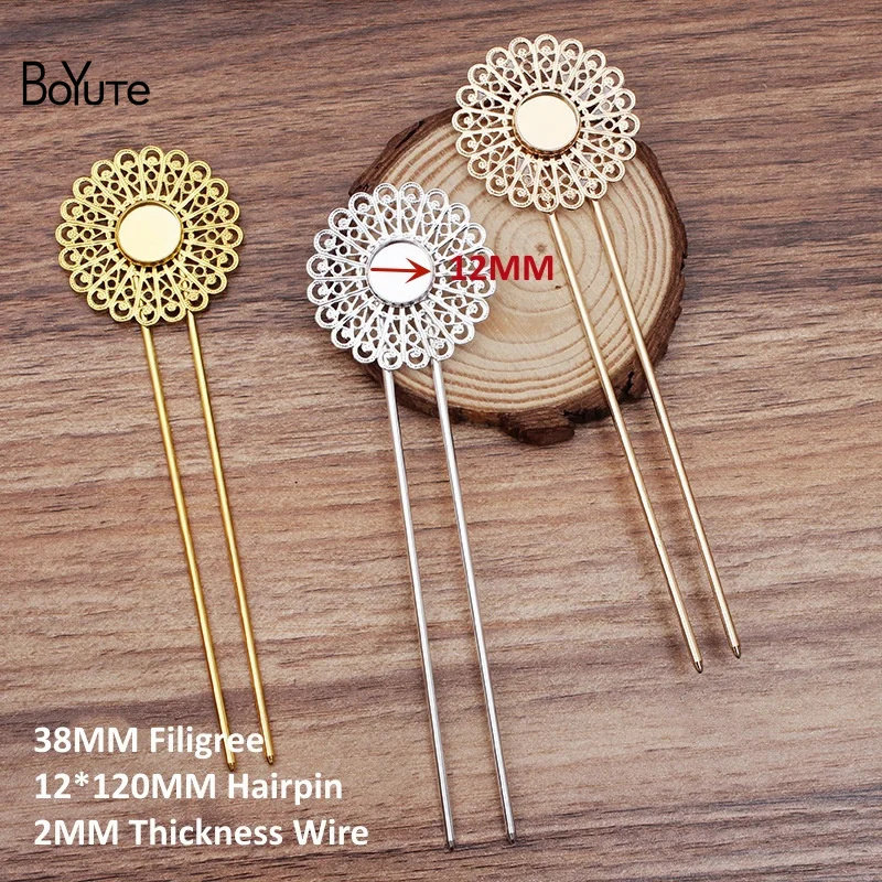 BoYuTe (10 stuks/partij) 12*115*2 MM Ijzer Haar Vork Haarspeld Lassen Messing Filigraan Diy Haaraccessoires: 40Cm / Imitation Rhodium Plated