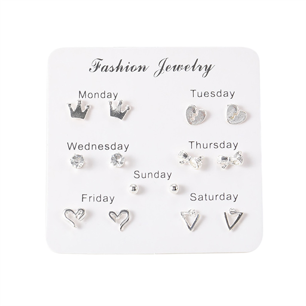 Women Heart Star Mini Earrings Set Girl Small Jewelry Square Leaf Pearl 6-pairs Stud Earring Sets Lady Mini Jewelry