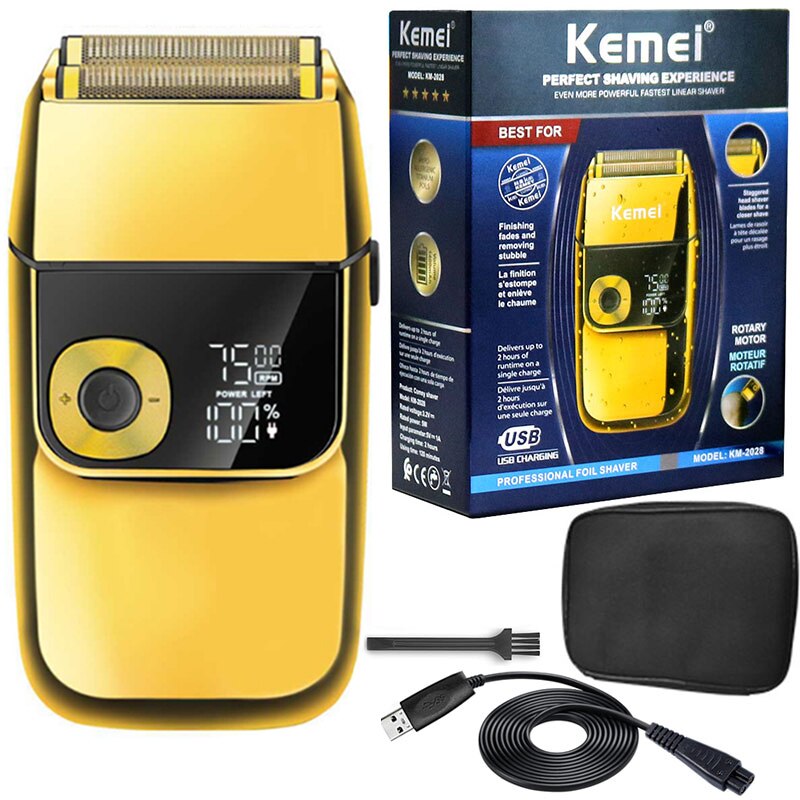 Kemei 2028 Kapper Professionele Baard Haar Scheerapparaat Voor Mannen Elektrisch Scheerapparaat Oplaadbare Elektrische Scheerapparaat Kaal Hoofd Scheren Machine: Goud