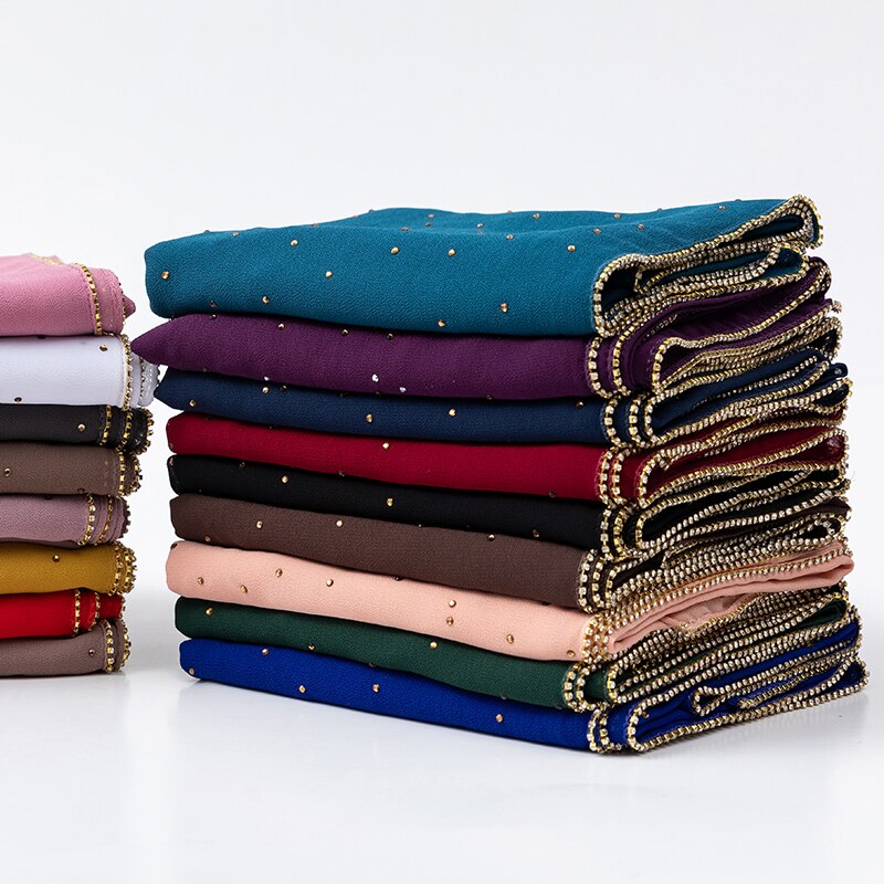 70*180cm Chiffon hijab schal mit perlen femme musulman lange tücher islamischen kopftuch kleidung muslimischen stickerei hijabs