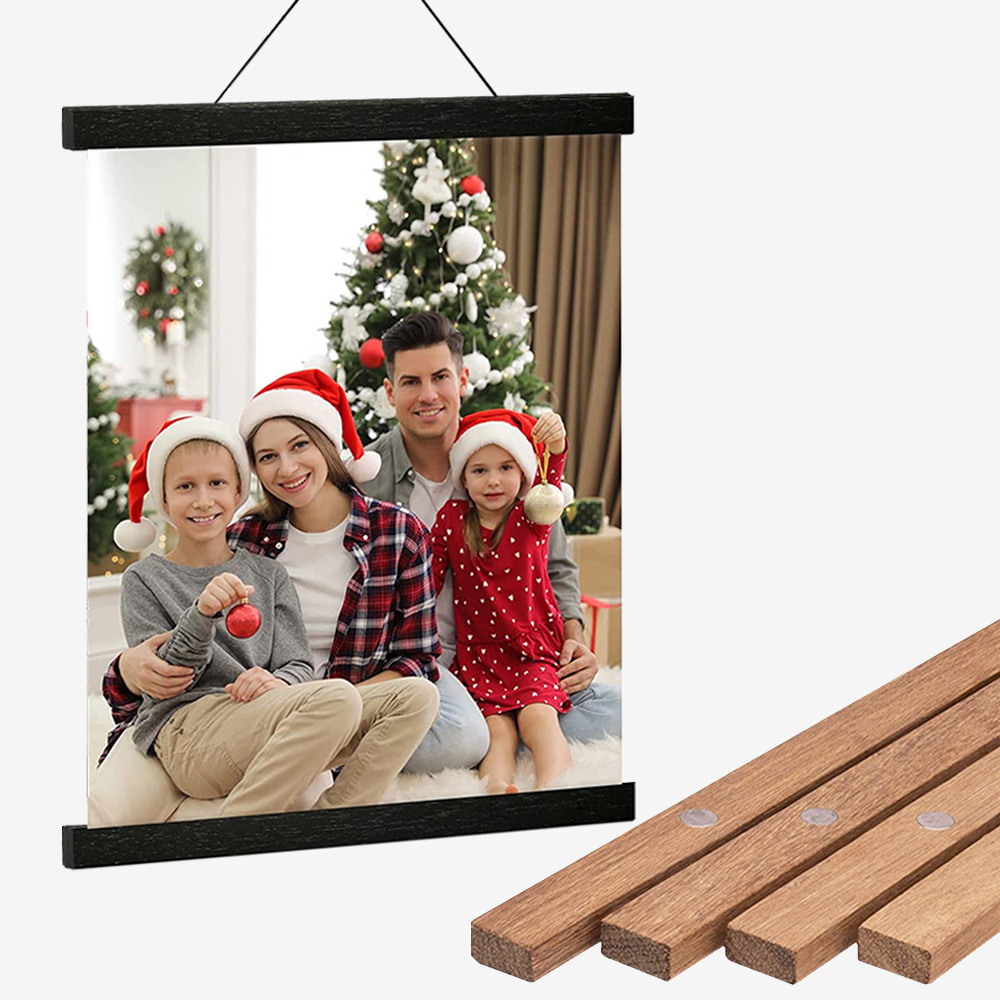 Magnetische DIY houten posterframe teak/grenen fotohangers ophangset voor foto's canvas prints poster scroll artwork printhouder