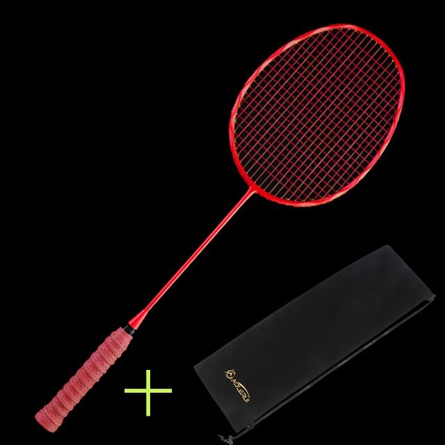 1pcs Ultralight Badminton Racket Carbon Badminton Racquet Carbon Fiber Grips Offensive Defensive Training Racket With Bag: Red