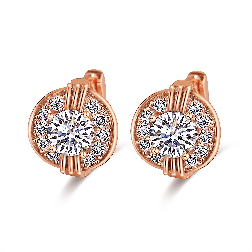 Classic Rose Gold Hoop Earring Voor Vrouwen Exquisite Hollow Craved Patroon Kristal Oorbel Mode Bruiloft Sieraden Voor Vrouwelijke: Earring Gold