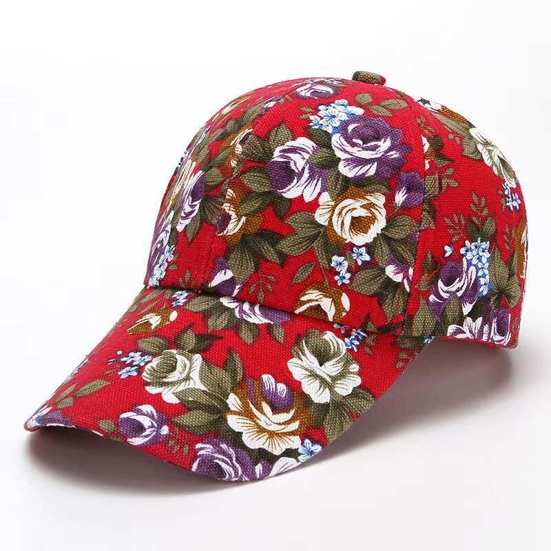 Women's Baseball Colorful Flower Printed Woman Accessori Baseball Cap Cotton Sunshade Outdoor Snapback: Red