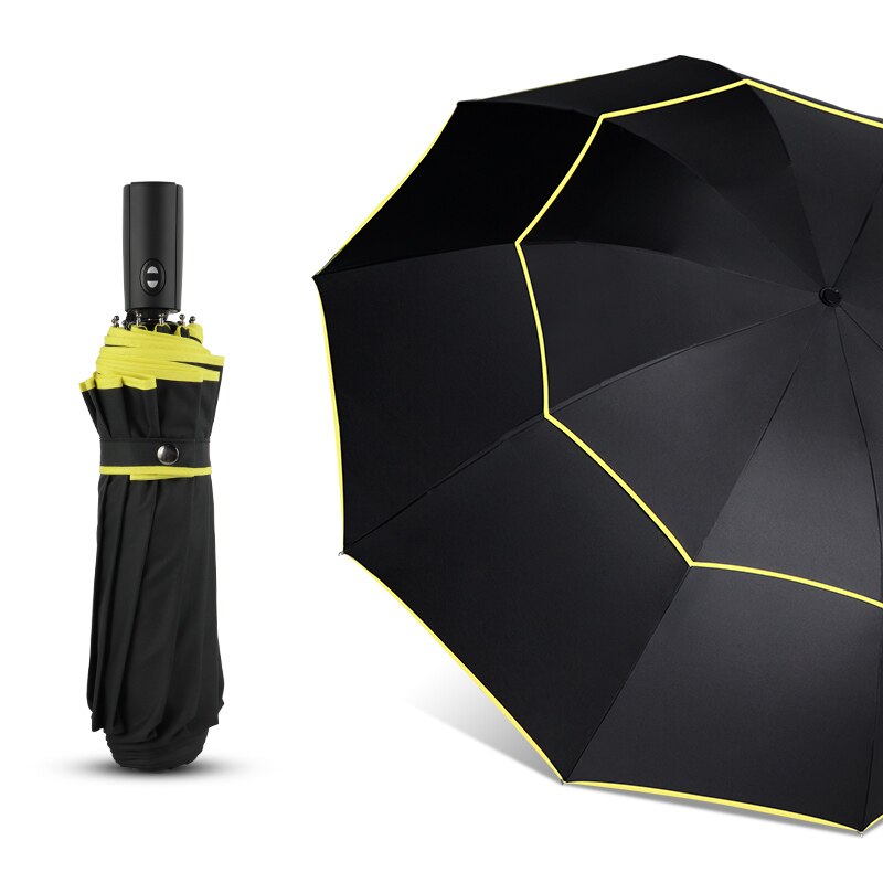 120CM Automatic Double Big Umbrella Rain Women 3Folding Wind Resistant Large Umbrella Men Family Travel Business Car Umbrellas: Black
