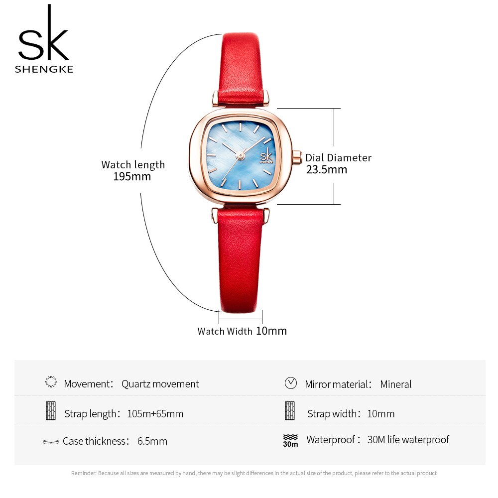 Shengke Vierkante Graffiti Dial Vrouwen Horloges Comfortabele Rode Lederen Band Uit Rusland Sneller Levering Door Koerier