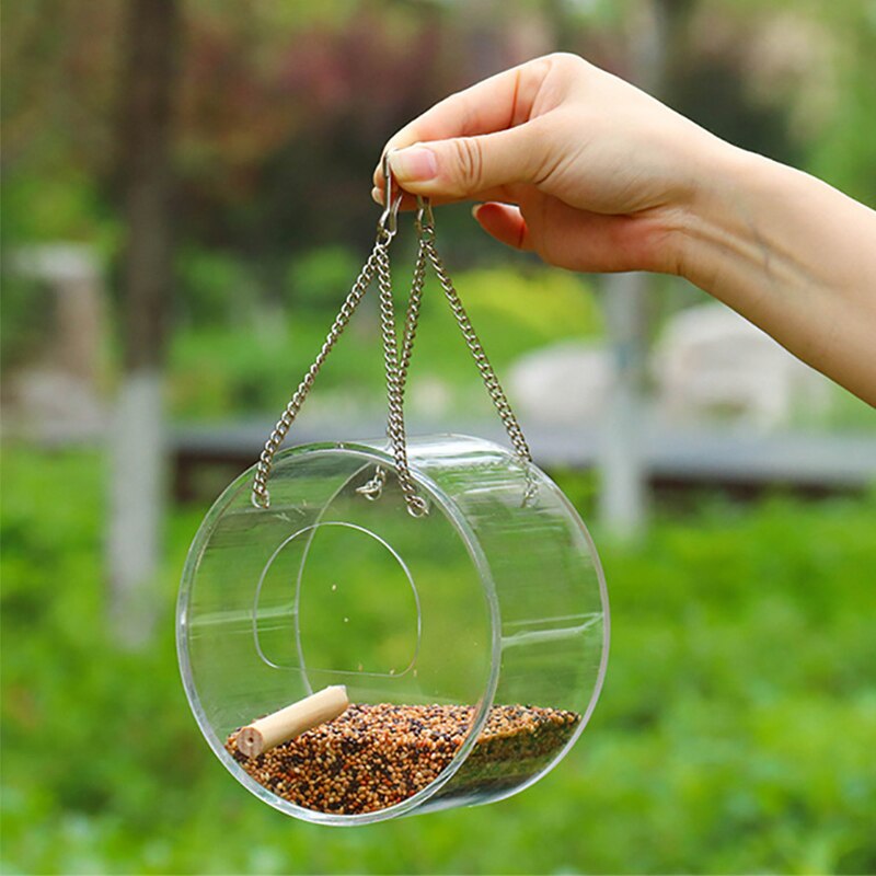 Portable Acrylic Bird Food Box Bird Feeder Garden Outlet Bird Feeder Hanging Bird Feeder Proof Outdoor Food Seed Container Box