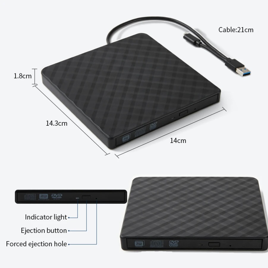 USB3.0 Type-C Slim External 2 In 1 DVD RW CD Writer Drive Burner Reader Player Optical Drives For Laptop PC Portable DVD Burner